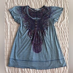 Unity World Wear Boho Paisley Flowy Button Top (1X)